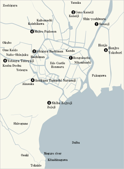 Locations of Hour Bells in the Edo Period