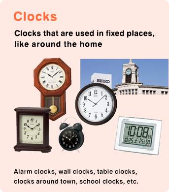 Clocks Clocks that are used in fixed places,like around the home