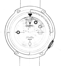 A conceptual sketch summarizing the design created to resolve the various problems with the watchcase.